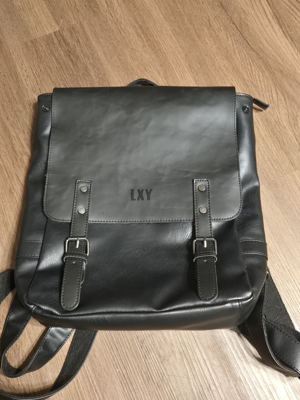 Black Men's Faux Leather Backpack with Buckle Flap